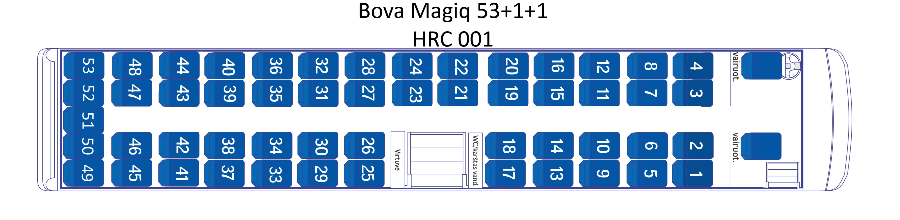 Схема рассадки в автобусе на 53 места