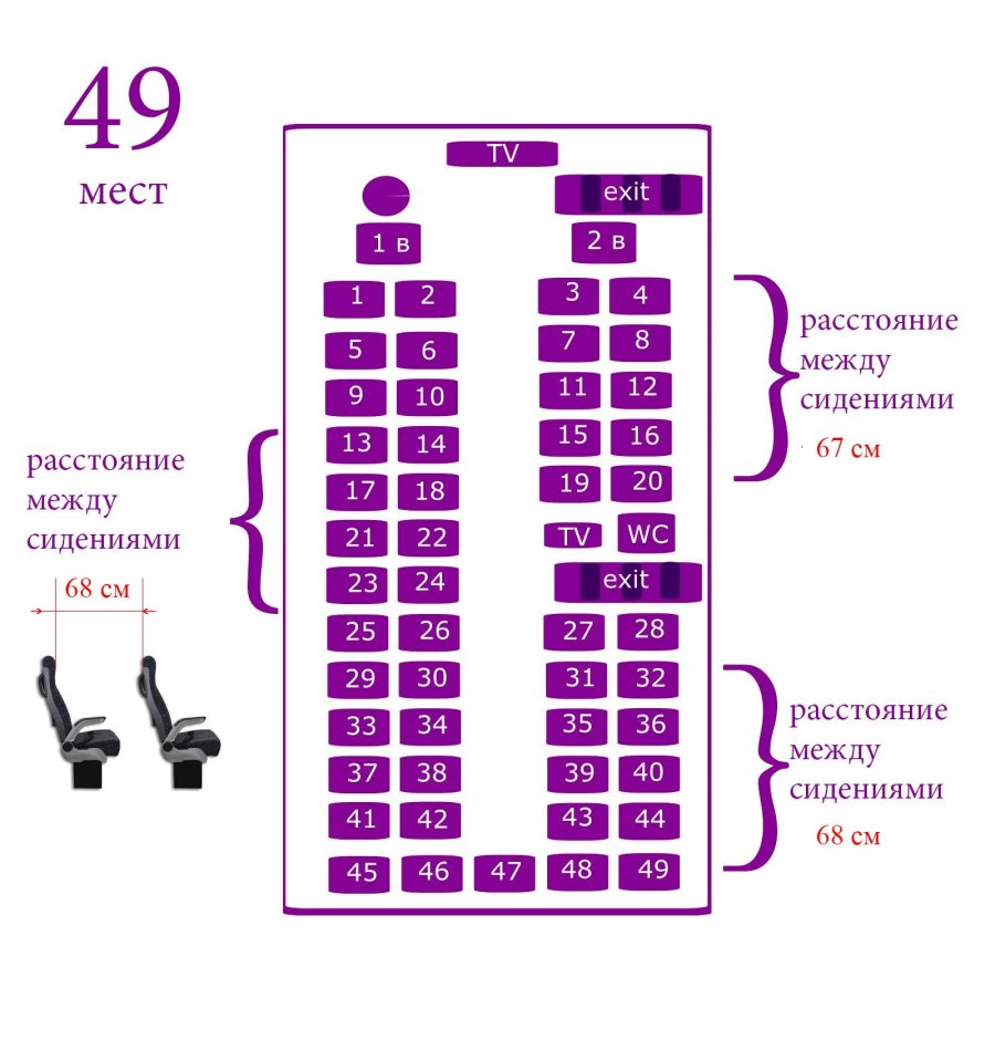 Схема автобуса на 49 мест рассадка