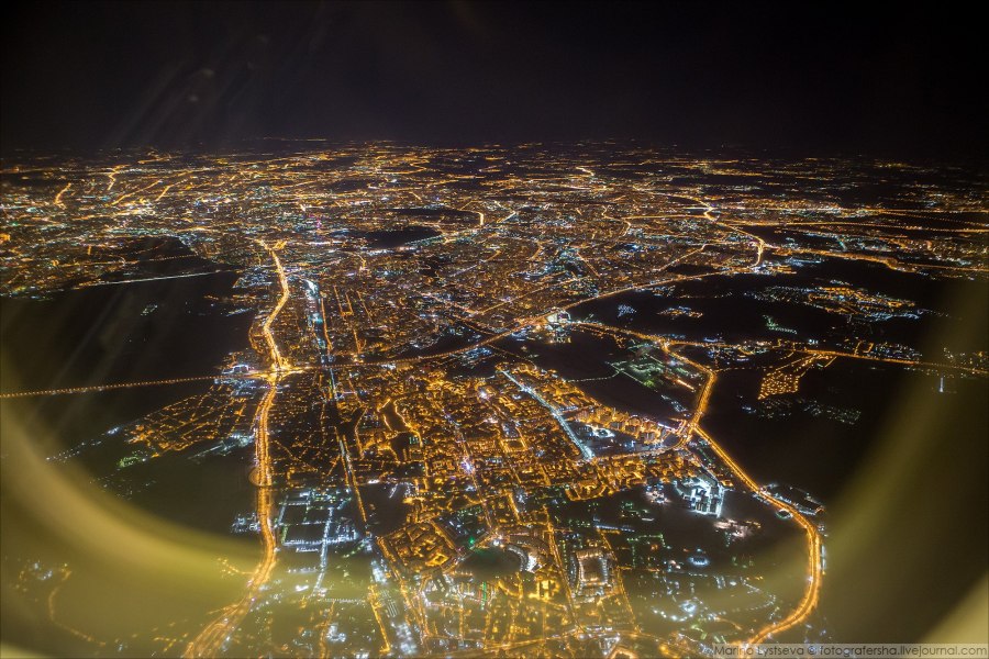 Ночная Москва вид с самолета