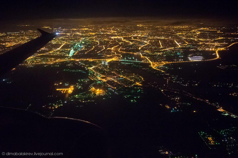 Ночная Москва вид с самолета