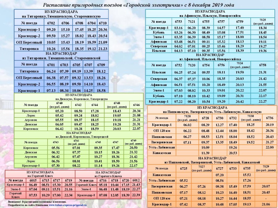 Расписание электричек Краснодар