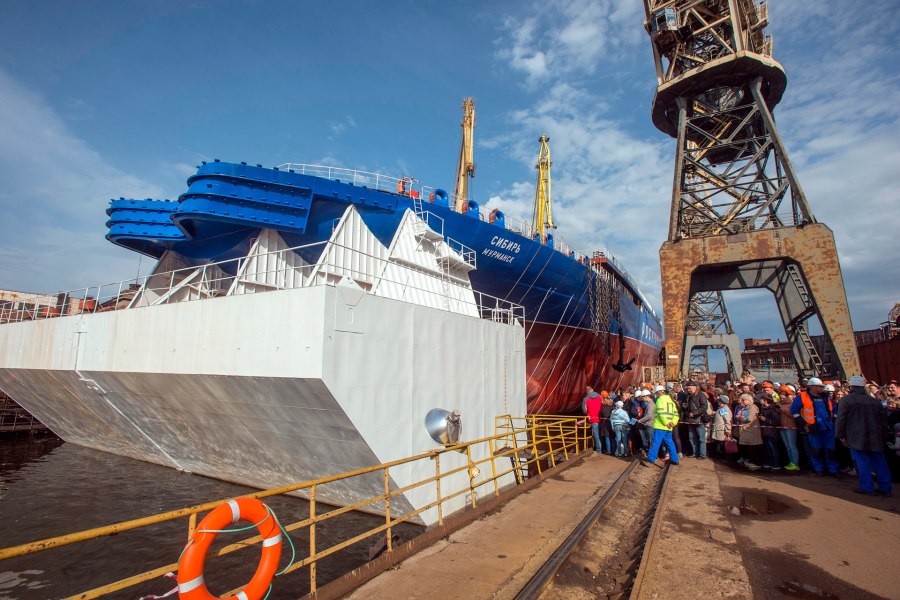 Ледокол Арктика проекта 22220 спуск на воду