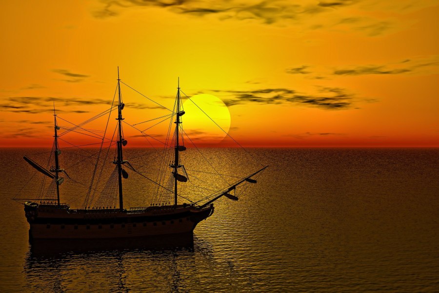 Море закат корабль