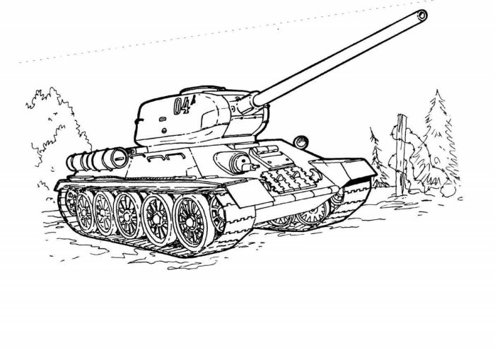 Раскраска танк т34 Военная техника