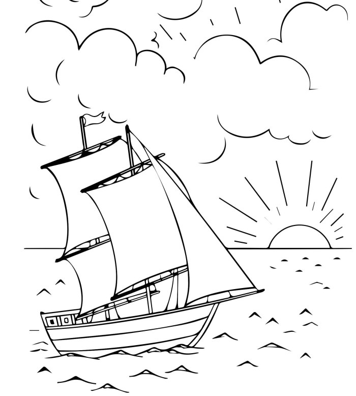 Раскраска море и корабль