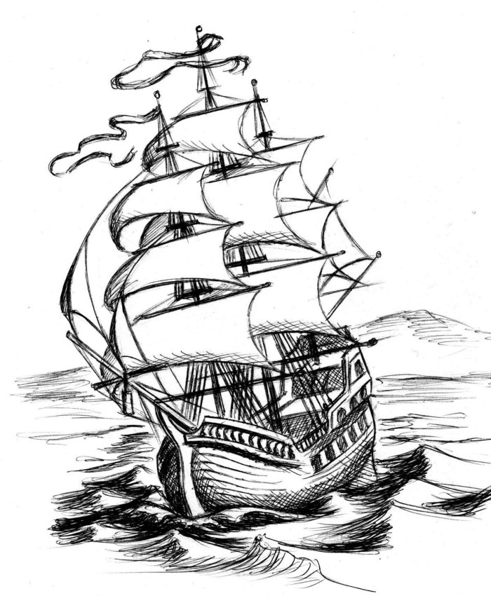 Парусник рисунок карандашом