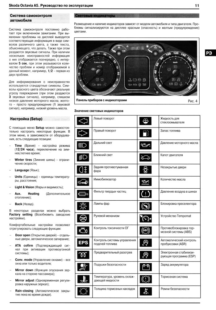 Skoda Octavia приборная панель обозначения