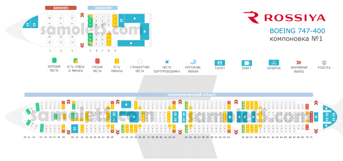 Расположение мест Боинг 747 400 Россия