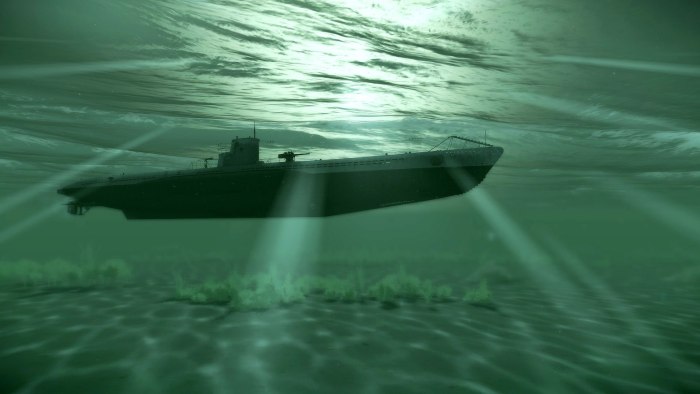 Подводная лодка покоится в толще воды