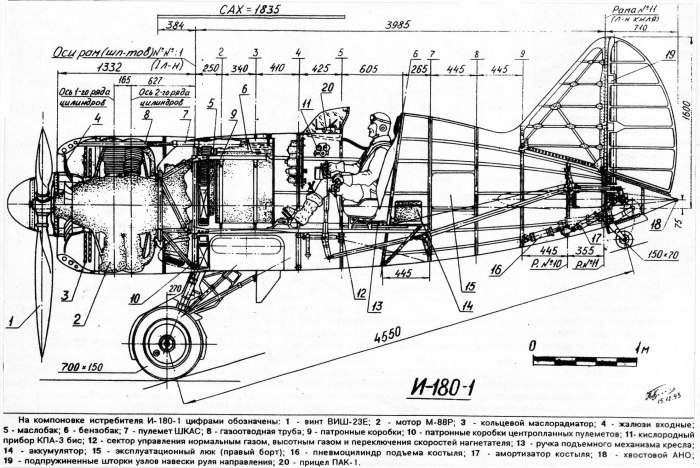 Чертеж авиамодели и-16 Поликарпов