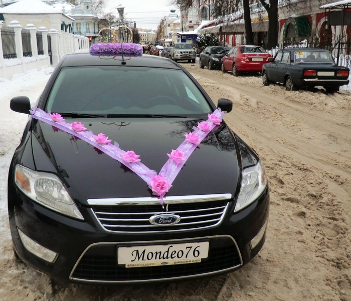 Украшение авто на свадьбу лентами