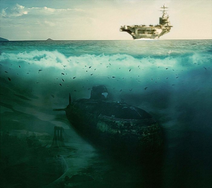 Подводная лодка под водой