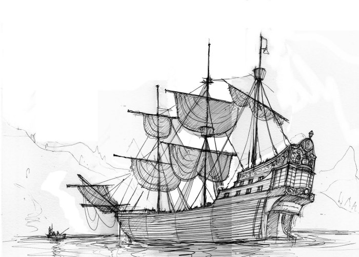 Парусник рисунок карандашом