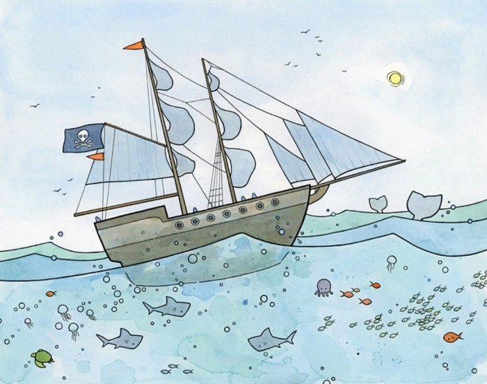 Рисование кораблик в море