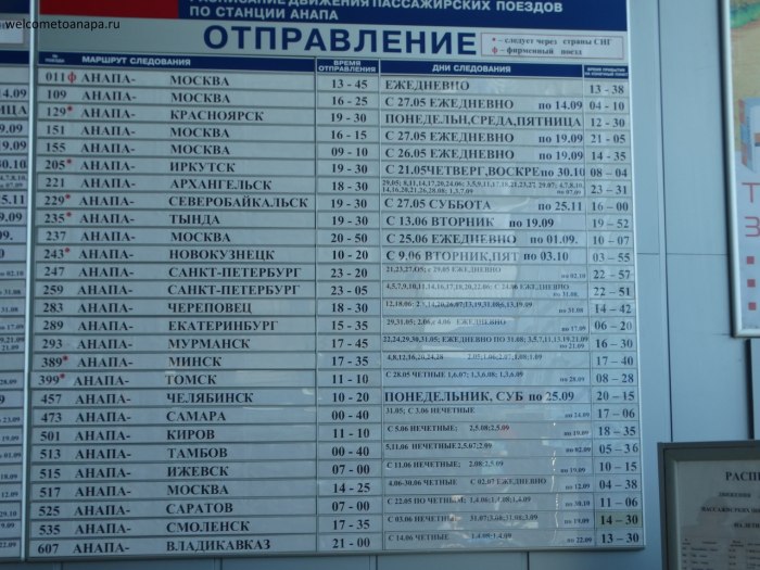Расписание поездов Анапа