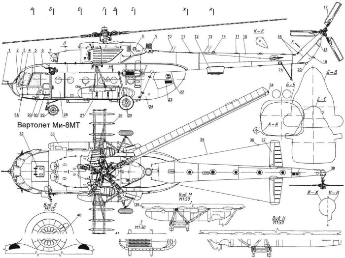 Чертеж вертолета ми-8
