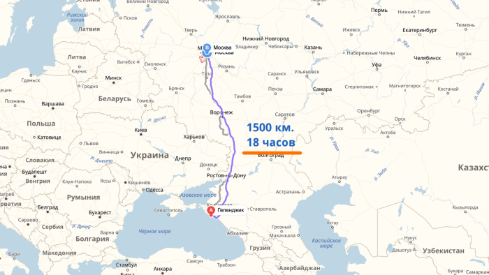 Автодорога Москва Геленджик на карте