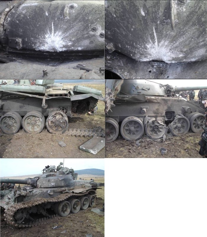 Попадание 152 мм снаряда в танк