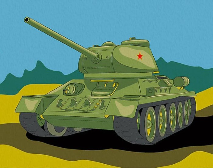 Раскраска по номерам танк т 34
