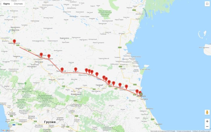 Маршрут поезда Москва Махачкала на карте