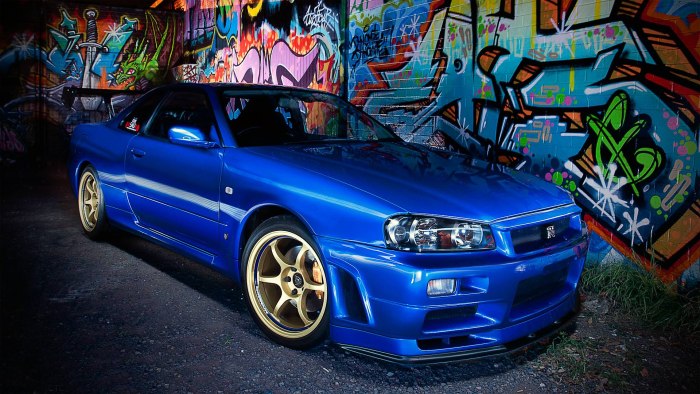 Nissan Skyline r34 GTR синий
