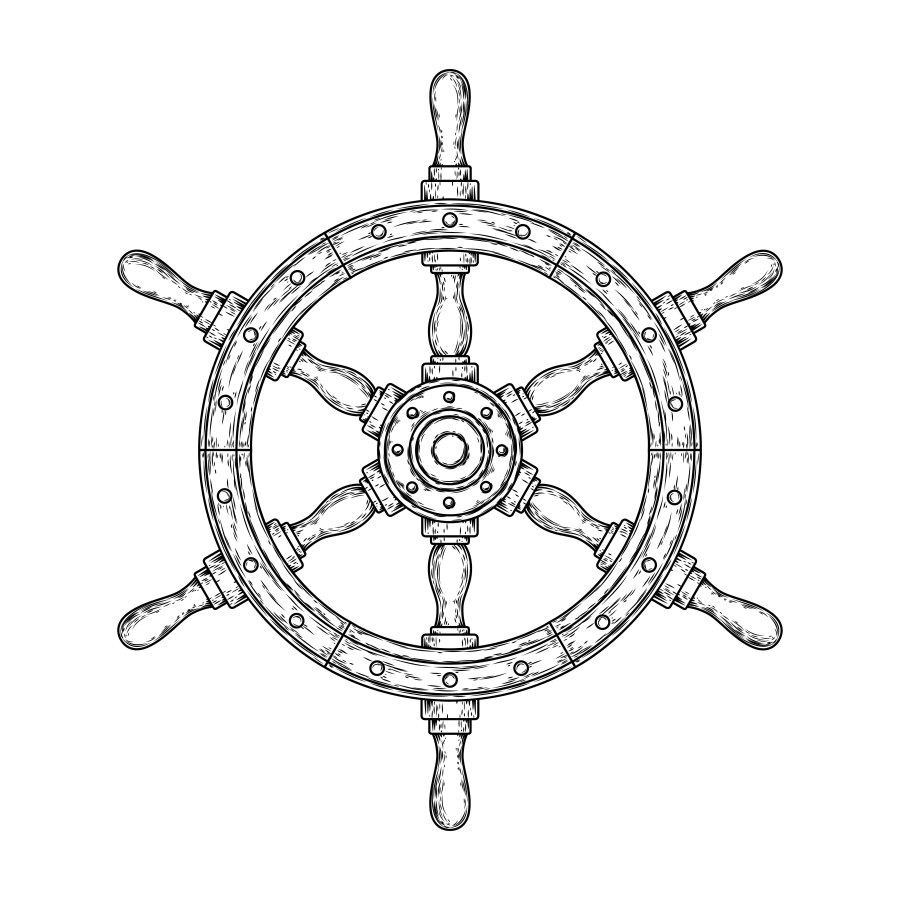 Штурвал корабля с якорем