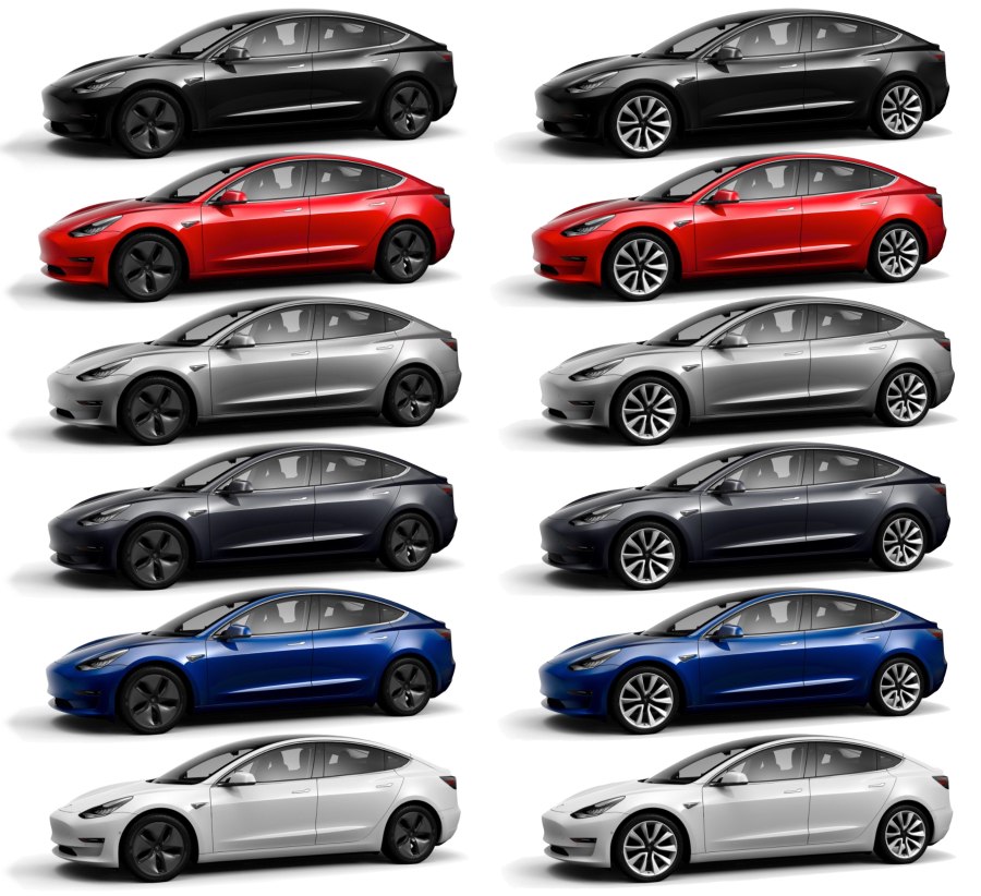 Tesla model 3 цвета