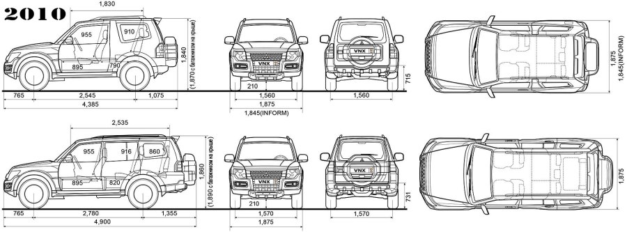 Mitsubishi Pajero 4 габариты