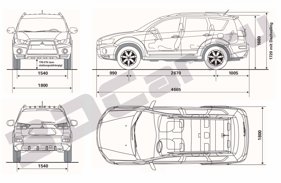 Mitsubishi Outlander 2012 чертеж