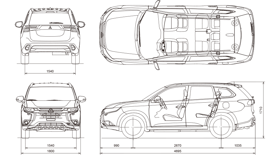 Mitsubishi Outlander 2012 чертеж
