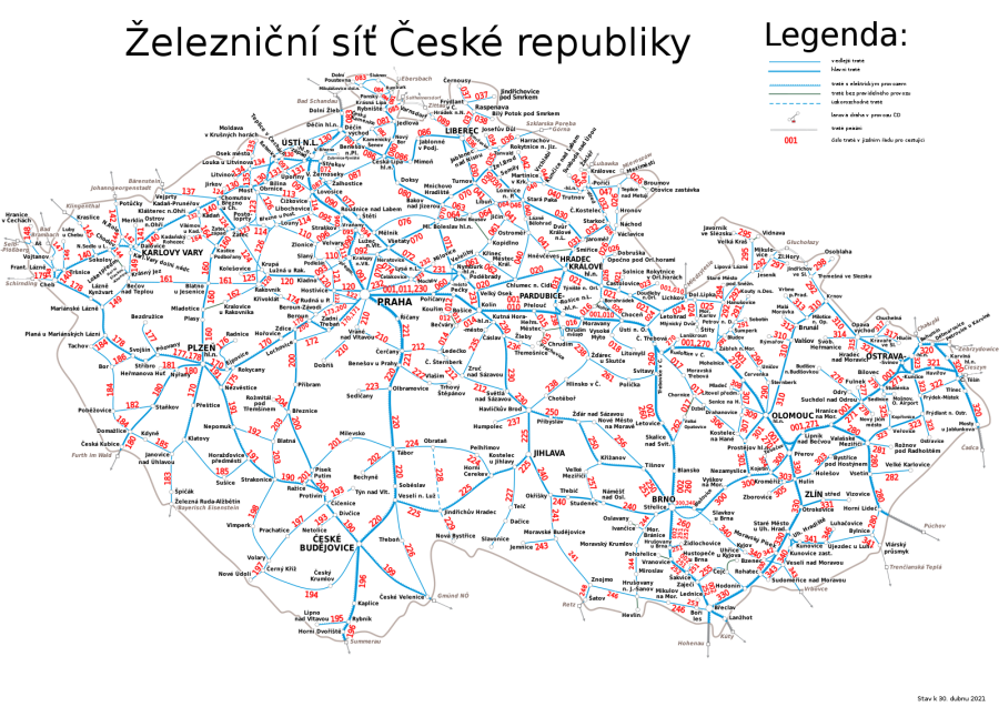Карта железных дорог Чехии