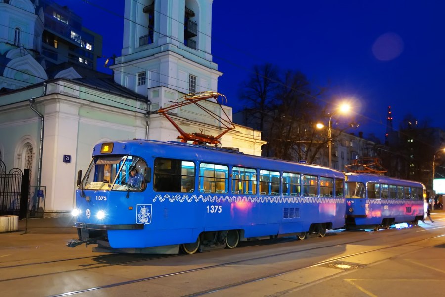 Московский трамвай Татра т3 синий