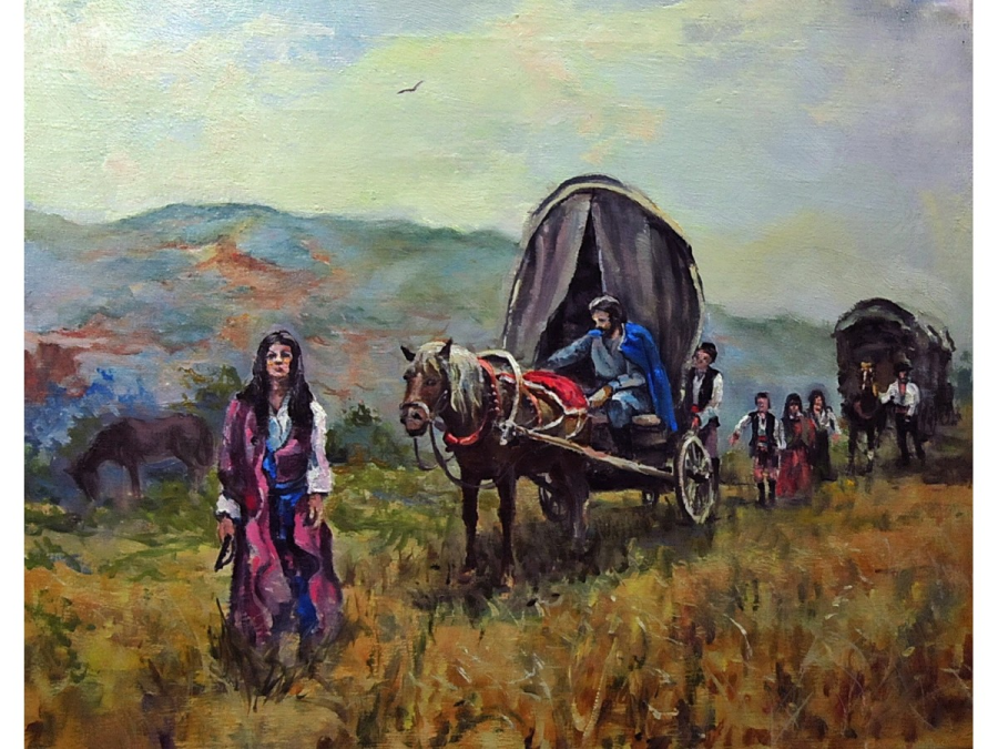 Цыганская Кибитка и костёр живопись