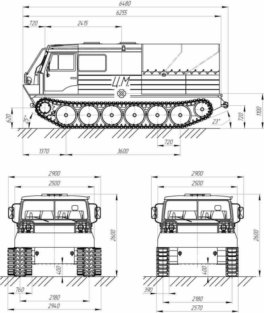 Грузопассажирский гусеничный снегоболотоход плавающий ТТМ-3903гр