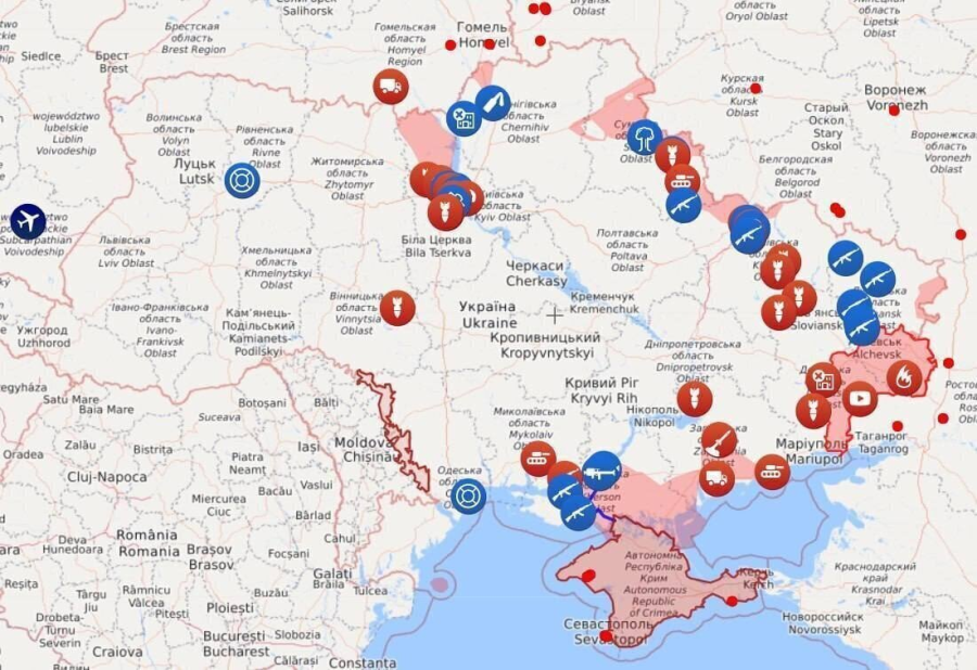Карта Украины с городами где российские войска